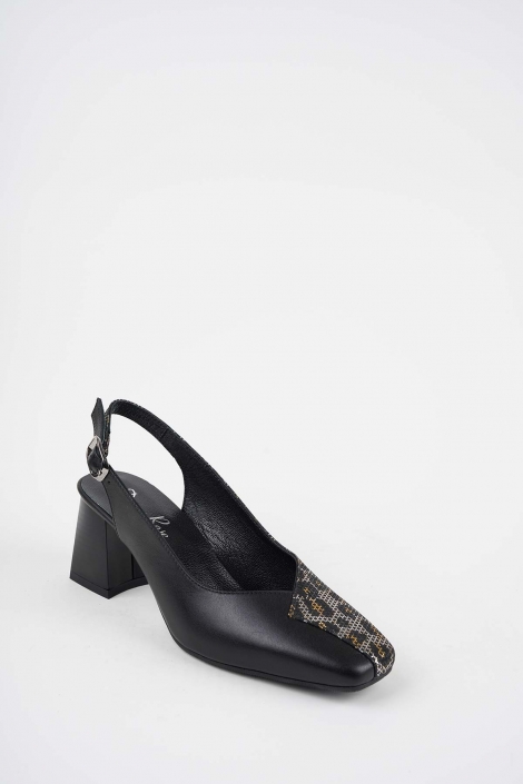 Hakiki Deri Siyah-Siyah Baskılı Kadın Topuklu Sandalet 261105506