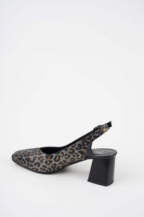 Hakiki Deri Siyah-Siyah Baskılı Kadın Topuklu Sandalet 261105506