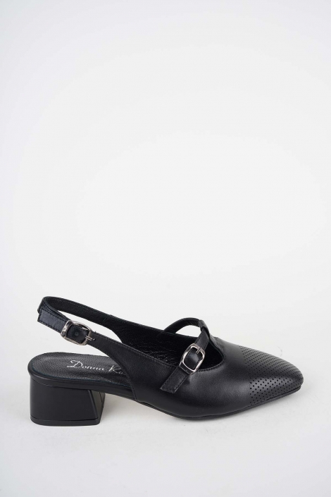 Hakiki Deri Siyah Kadın Topuklu Sandalet 261105507