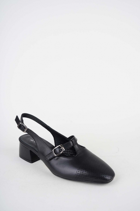 Hakiki Deri Siyah Kadın Topuklu Sandalet 261105507