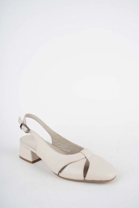 Hakiki Deri Bej Kadın Topuklu Sandalet 261105508