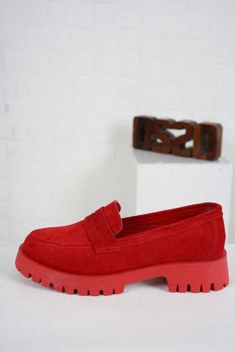 Hakiki Deri Kırmızı Süet Kadın Casual Ayakkabı 231108119