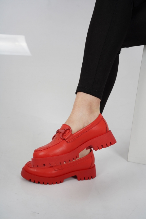 Hakiki Deri Kırmızı Kadın Casual Ayakkabı 231108121