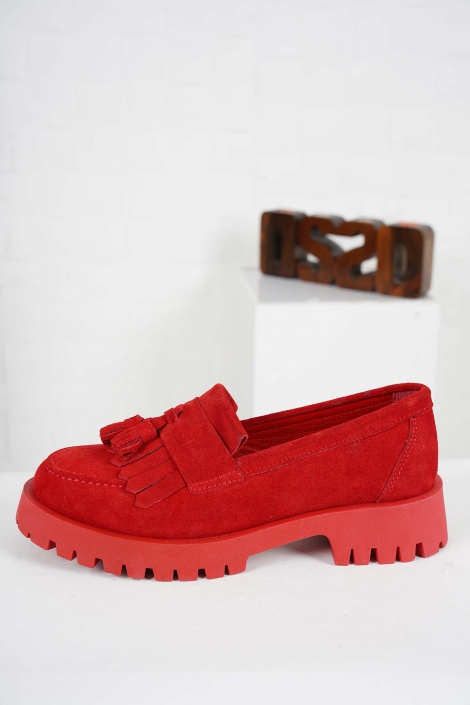 Hakiki Deri Kırmızı Süet Kadın Casual Ayakkabı 241108107