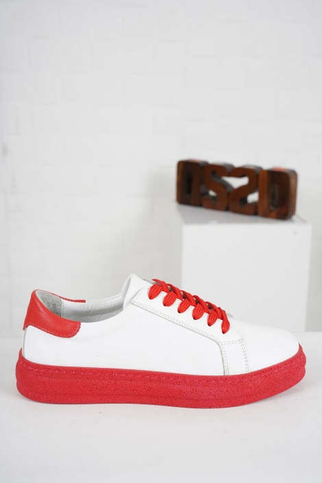 Hakiki Deri Beyaz-Kırmızı Kadın Casual Ayakkabı 241108109