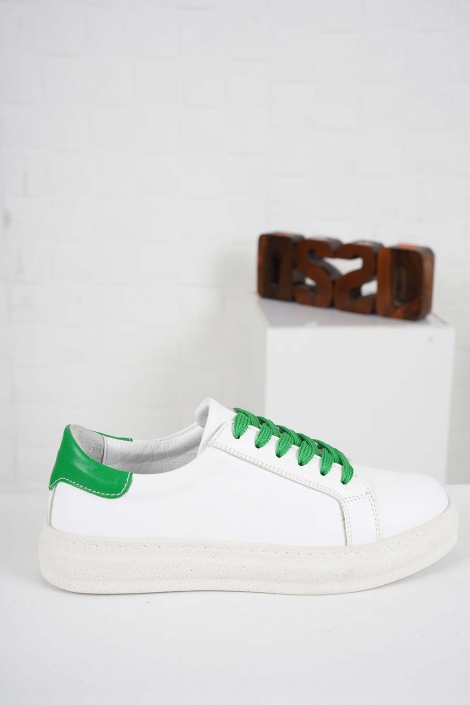 Hakiki Deri Beyaz-Yeşil Kadın Casual Ayakkabı 241108109