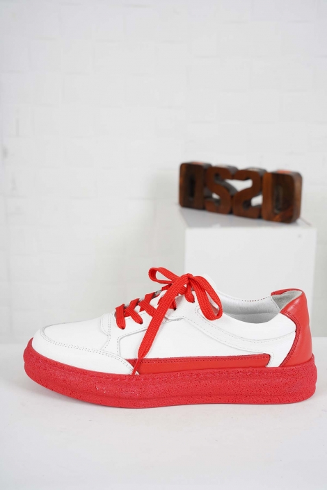 Hakiki Deri Beyaz Floter-Kırmızı Kadın Casual Ayakkabı 241108110