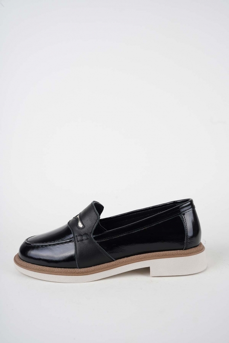 Hakiki Deri Siyah Rugan Kadın Casual Ayakkabı 261108103