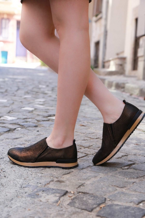 Hakiki Deri Bakır Piton Kadın Sneaker Ayakkabı 201110620