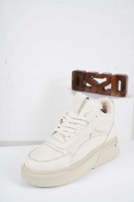 Hakiki Deri Bej Flt. Kadın Sneaker Ayakkabı 232114106