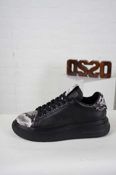 Hakiki Deri Siyah Yılan-Siyah Flt. Kadın Sneaker Ayakkabı 242114103
