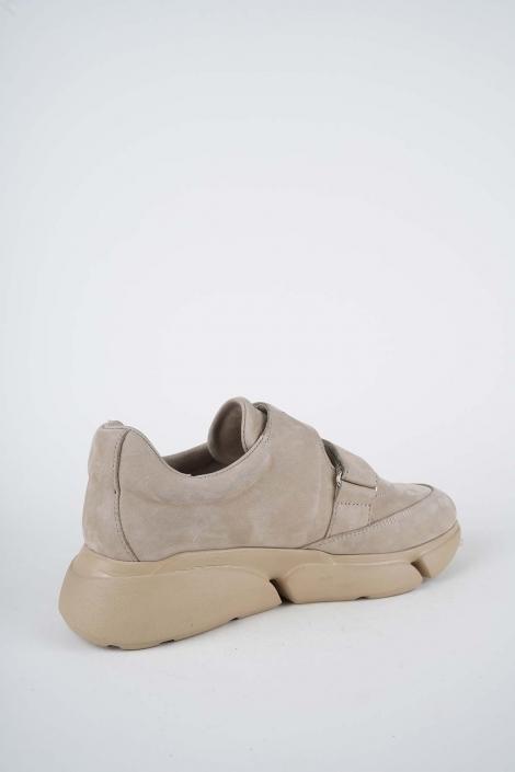 Hakiki Deri Bej Nubuk Kadın Sneaker Ayakkabı 252114101