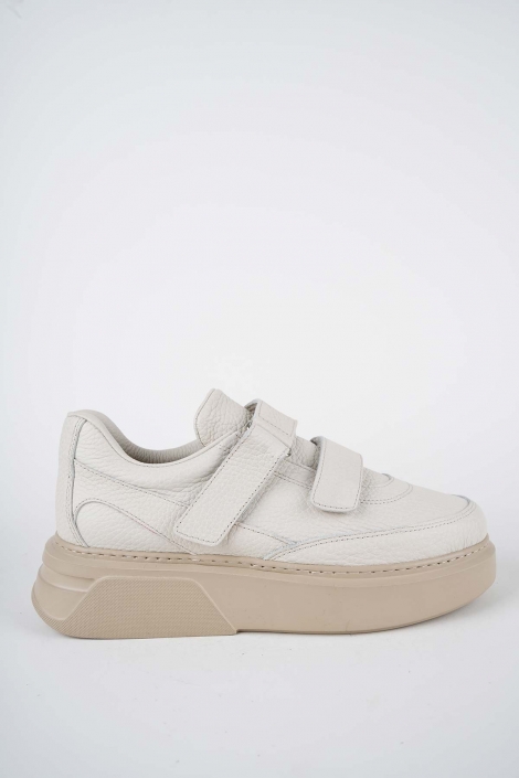 Hakiki Deri Bej Flt. Kadın Sneaker Ayakkabı 252114102