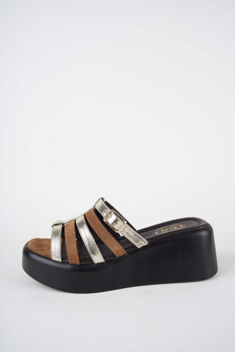 Hakiki Deri Dore-Taba Süet Kadın Dolgu Topuklu Terlik 261114601