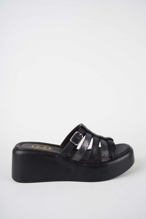 Hakiki Deri Siyah-yılan Bas. Kadın Dolgu Topuklu Terlik 261114601