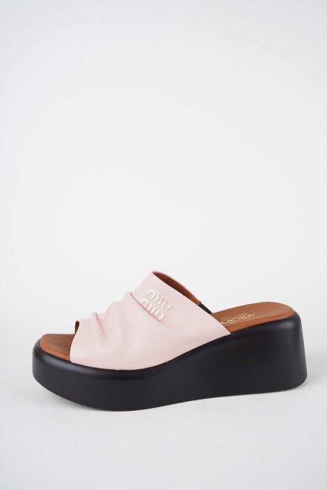 Hakiki Deri Pudra Kadın Dolgu Topuklu Terlik 261114602