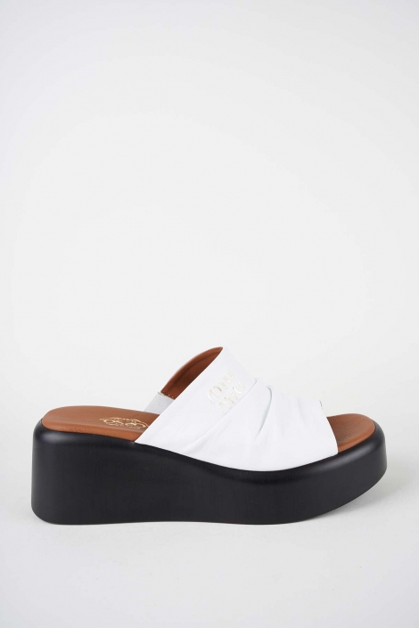 Hakiki Deri Beyaz Kadın Dolgu Topuklu Terlik 261114602