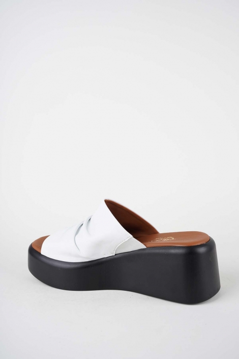 Hakiki Deri Beyaz Kadın Dolgu Topuklu Terlik 261114602