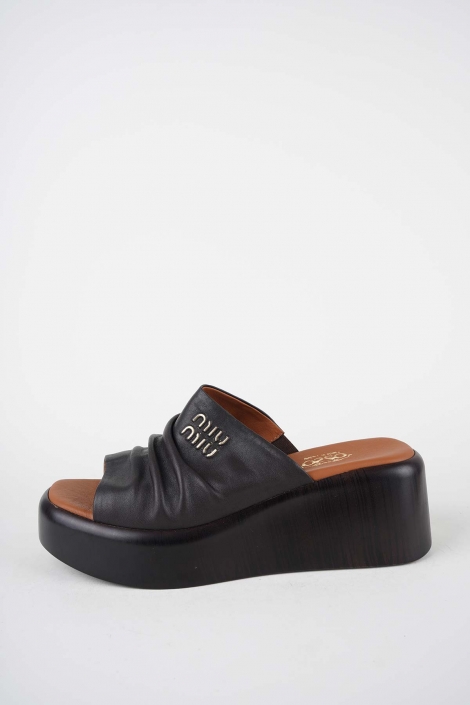 Hakiki Deri Koyu Kahve Kadın Dolgu Topuklu Terlik 261114602