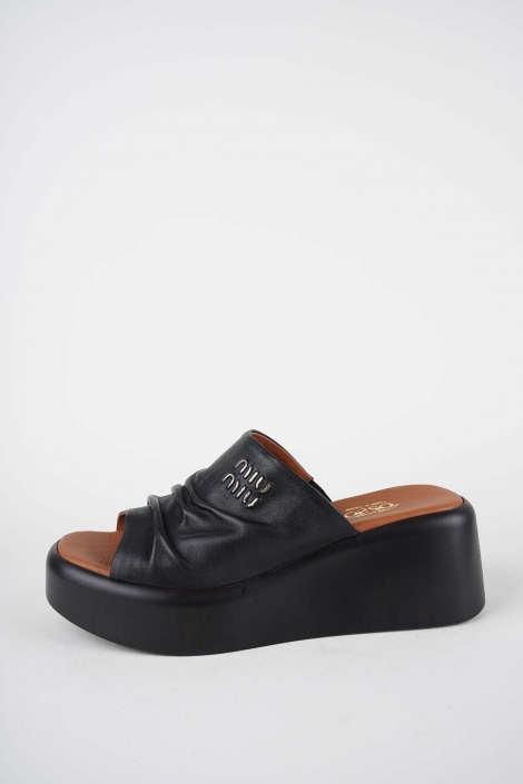 Hakiki Deri Siyah Kadın Dolgu Topuklu Terlik 261114602