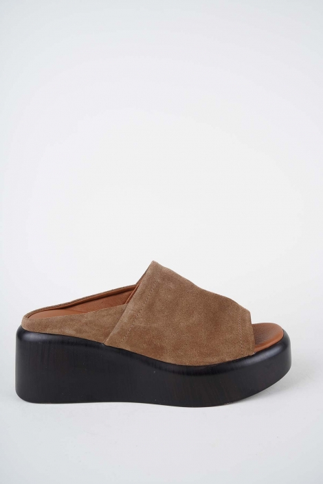 Hakiki Deri Capuccino Süet Kadın Dolgu Topuklu Terlik 261114603