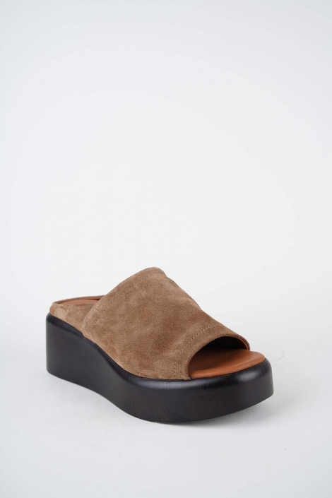 Hakiki Deri Capuccino Süet Kadın Dolgu Topuklu Terlik 261114603