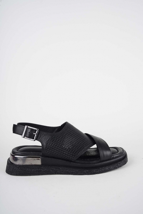 Hakiki Deri Siyah Kadın Düz Sandalet 261118501