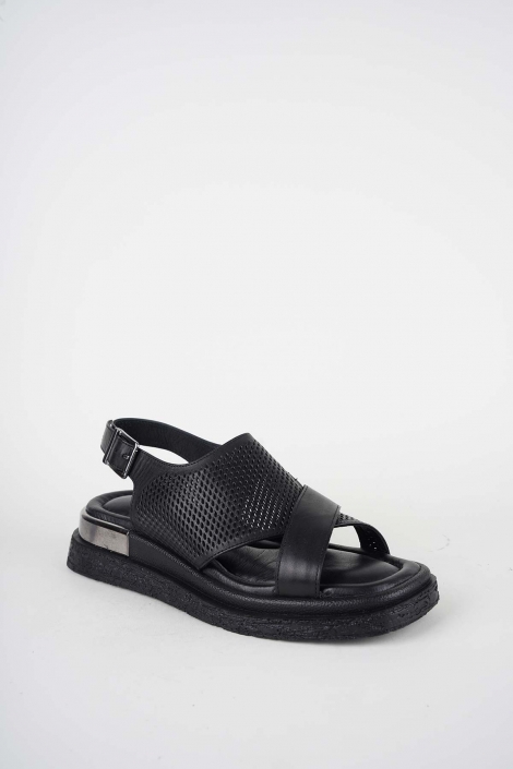 Hakiki Deri Siyah Kadın Düz Sandalet 261118501