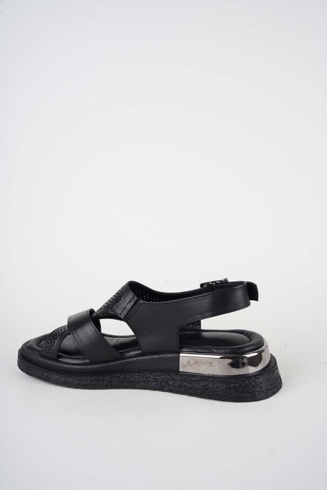 Hakiki Deri Siyah Kadın Düz Sandalet 261118501