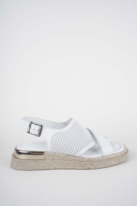 Hakiki Deri Beyaz Kadın Düz Sandalet 261118501