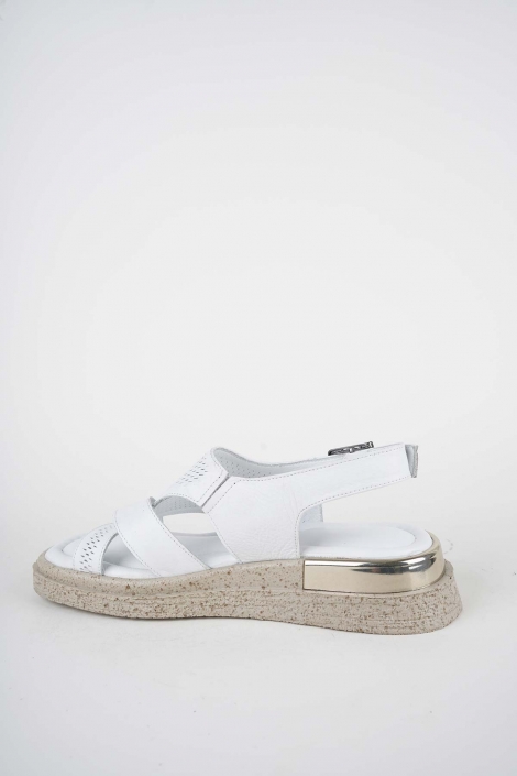 Hakiki Deri Beyaz Kadın Düz Sandalet 261118501