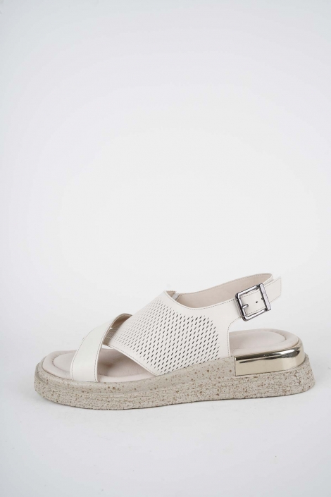 Hakiki Deri Bej Kadın Düz Sandalet 261118501