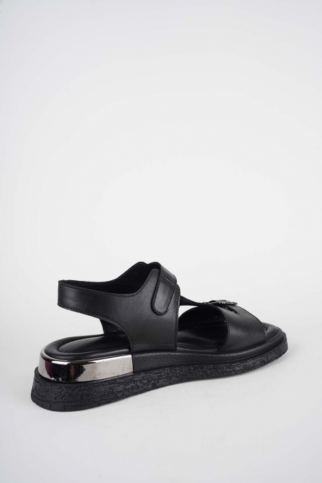 Hakiki Deri Siyah Kadın Düz Sandalet 261118503