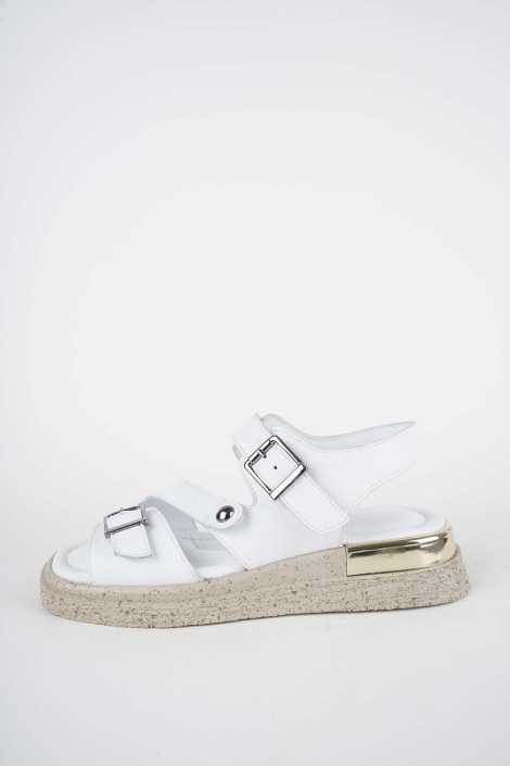 Hakiki Deri Beyaz Kadın Düz Sandalet 261118503