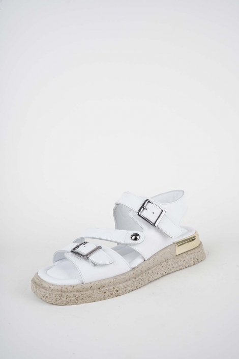 Hakiki Deri Beyaz Kadın Düz Sandalet 261118503
