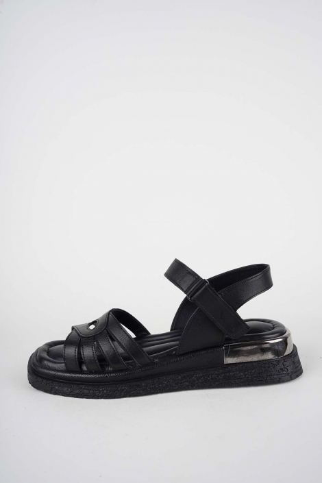 Hakiki Deri Siyah Kadın Düz Sandalet 261118505