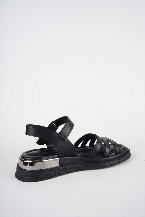 Hakiki Deri Siyah Kadın Düz Sandalet 261118505