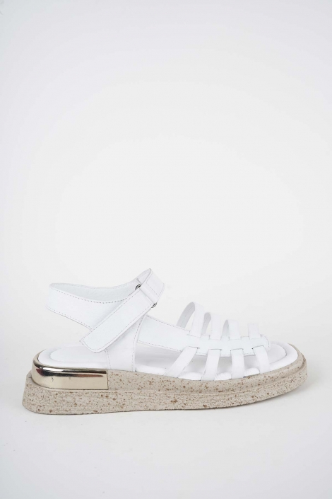 Hakiki Deri Beyaz Kadın Düz Sandalet 261118506