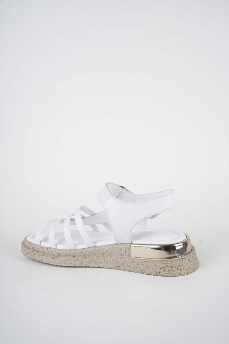 Hakiki Deri Beyaz Kadın Düz Sandalet 261118506