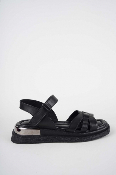 Hakiki Deri Siyah Kadın Düz Sandalet 261118507