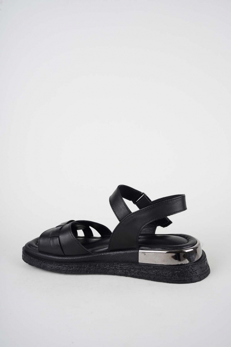 Hakiki Deri Siyah Kadın Düz Sandalet 261118507