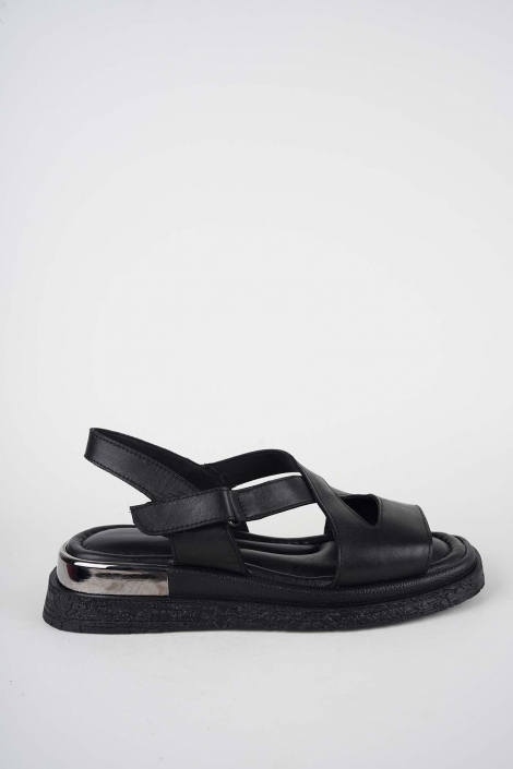 Hakiki Deri Siyah Kadın Düz Sandalet 261118508