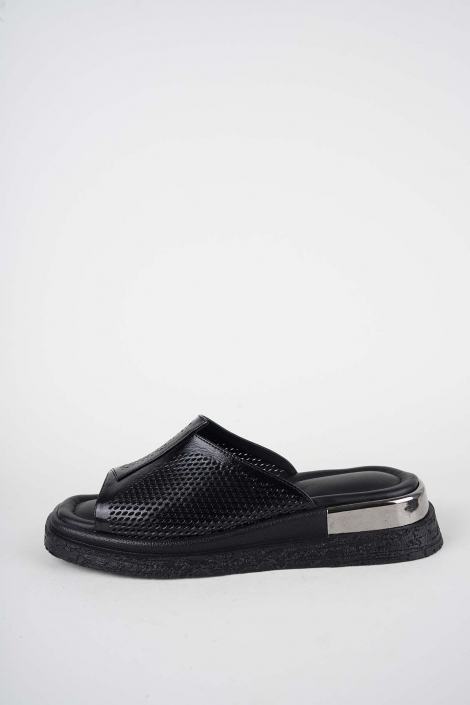 Hakiki Deri Siyah Rugan Kadın Düz Terlik 261118601