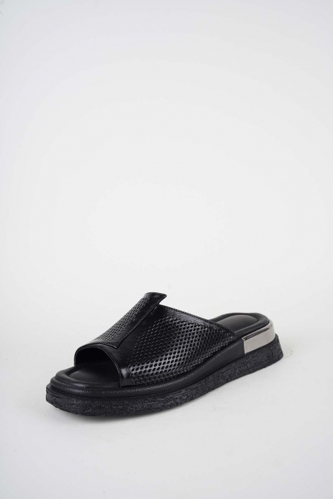 Hakiki Deri Siyah Rugan Kadın Düz Terlik 261118601