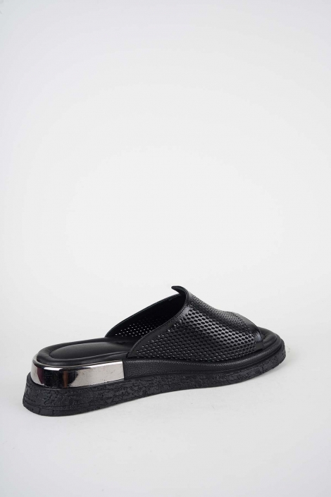 Hakiki Deri Siyah Rugan Kadın Düz Terlik 261118601