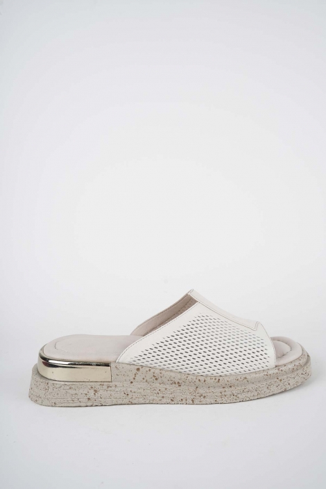 Hakiki Deri Bej Kadın Düz Terlik 261118601