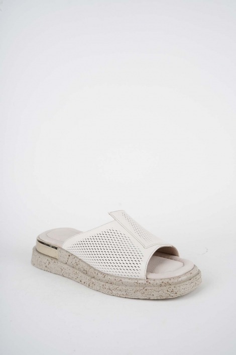 Hakiki Deri Bej Kadın Düz Terlik 261118601