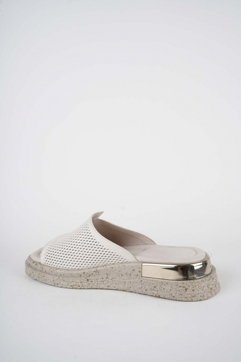 Hakiki Deri Bej Kadın Düz Terlik 261118601