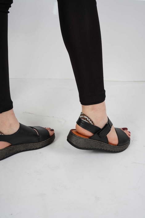 Hakiki Deri Siyah Kadın Comfort Sandalet 231125501