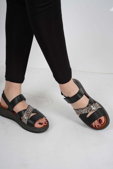 Hakiki Deri Siyah Kadın Comfort Sandalet 231125502